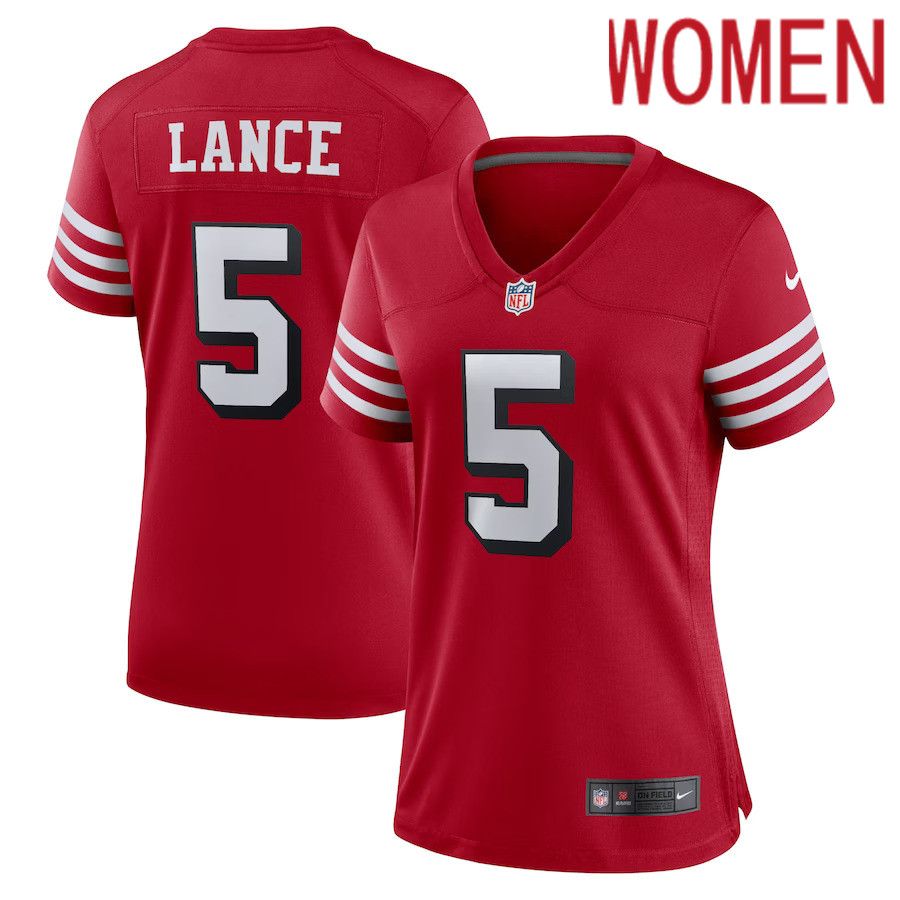 Women San Francisco 49ers #5 Trey Lance Nike Scarlet Alternate Game NFL Jersey->women nfl jersey->Women Jersey